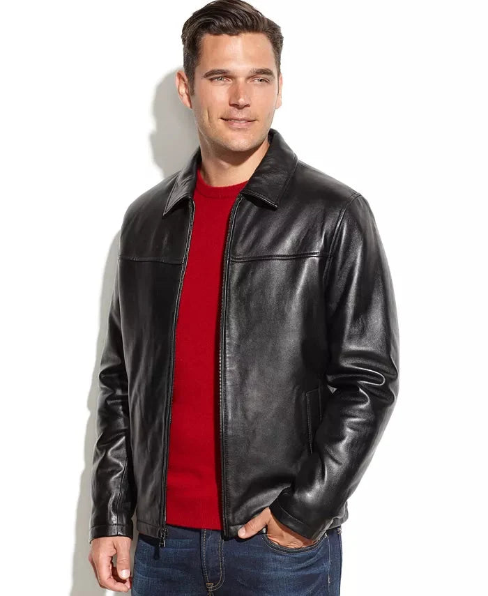 The Wolfman Men's Black Lambskin Leather Bomber Jacket — soft leather, YKK zippers, 4 pockets. Sizes M–XXL. Curated with love by bigheartsdobigthings2.com 💚