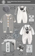 Baby clothing and accessories set with gift box on a gray background