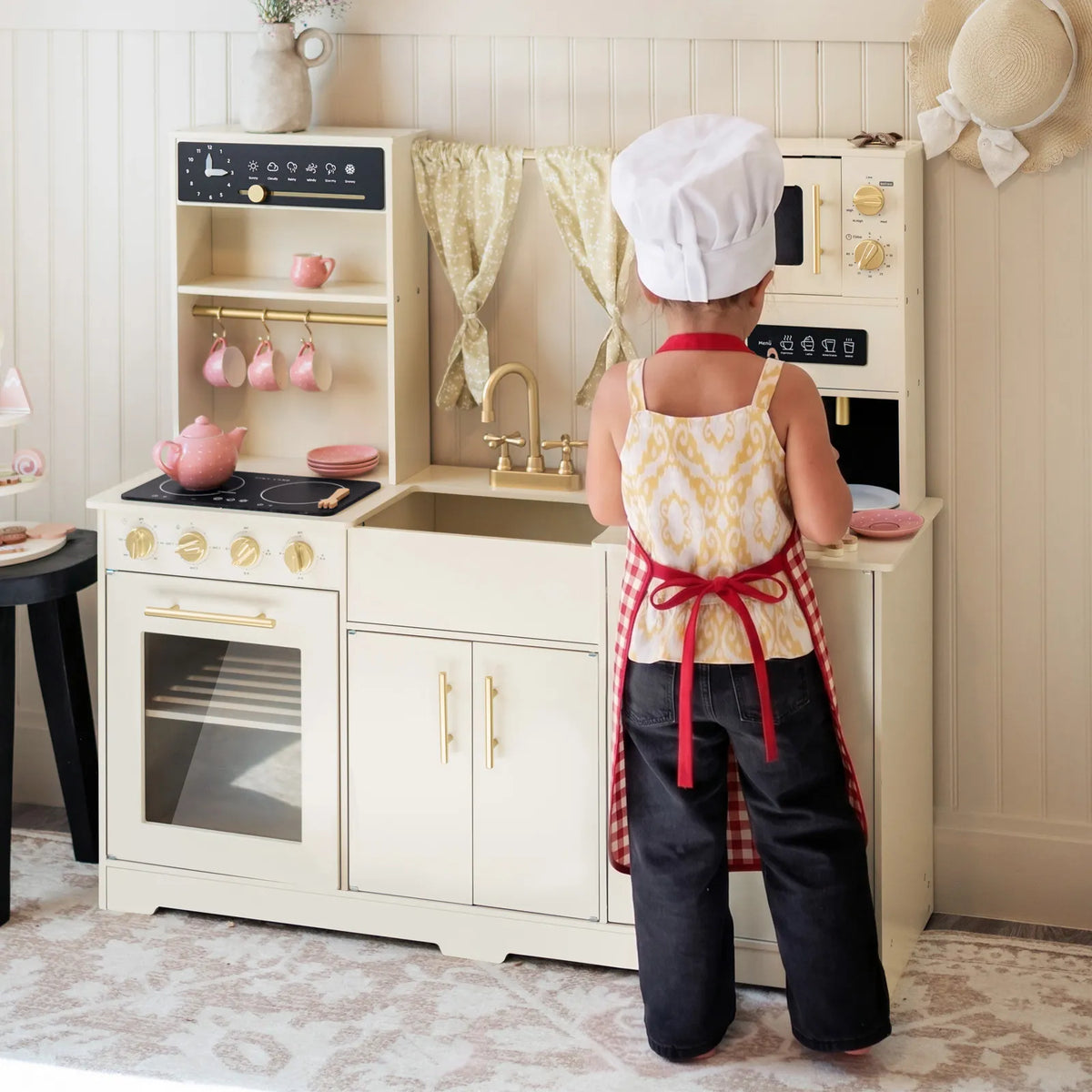 Tiny Land Iconic Wooden Play Kitchen for Kids – Cream Pretend Cooking Set for Kids