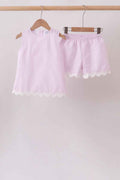 Pink Seersucker Stripe Scalloped Shorts Set
