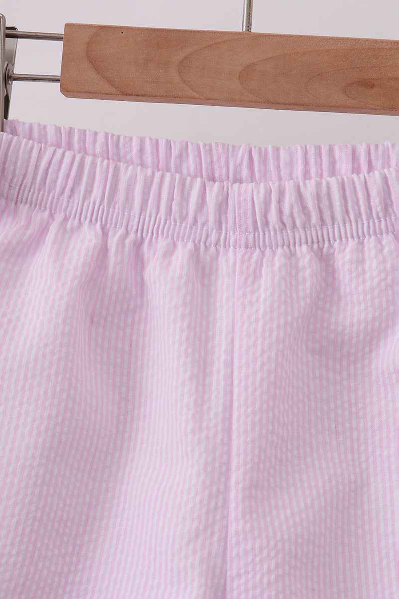 Pink Seersucker Stripe Scalloped Shorts Set