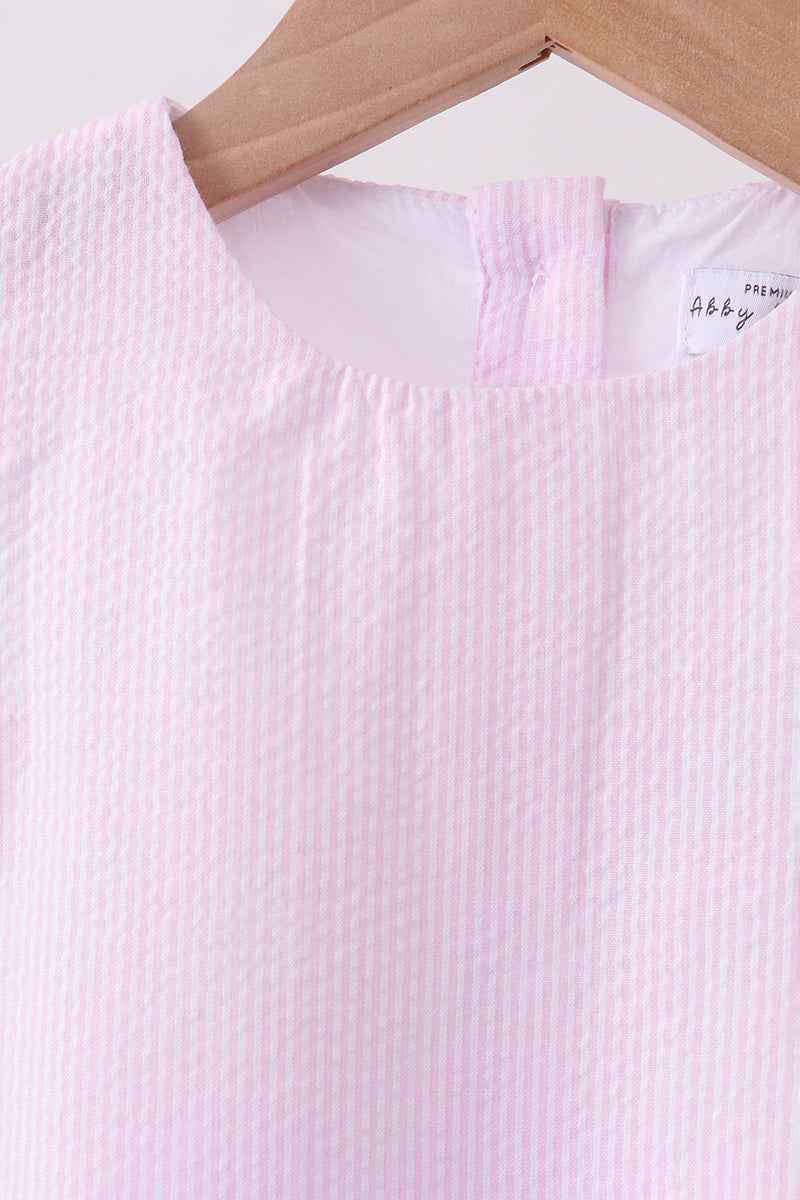 Pink Seersucker Stripe Scalloped Shorts Set