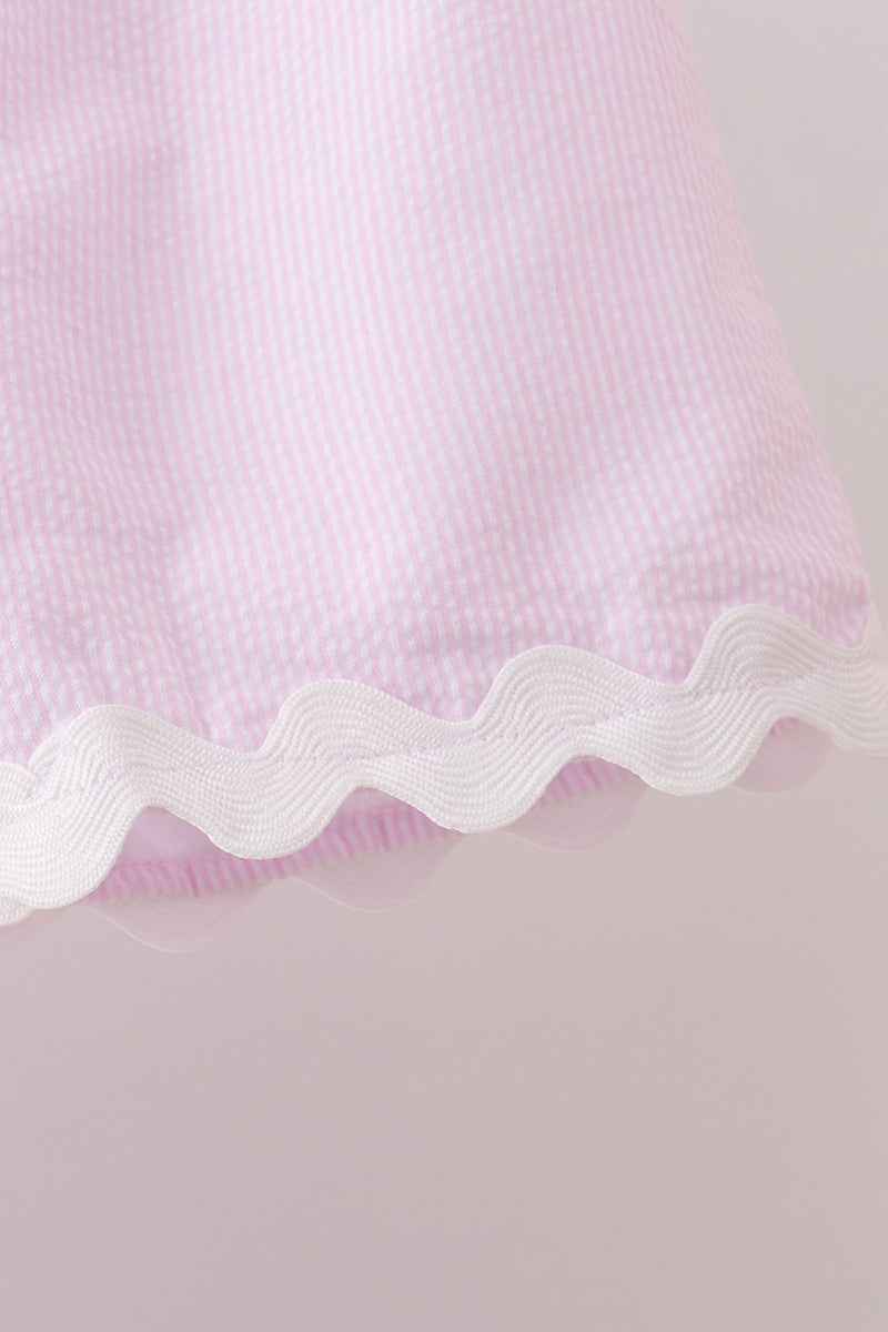 Pink Seersucker Stripe Scalloped Shorts Set