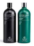 Two bottles of Terra & Co. oil pulling products, one black and one green, on a white background.