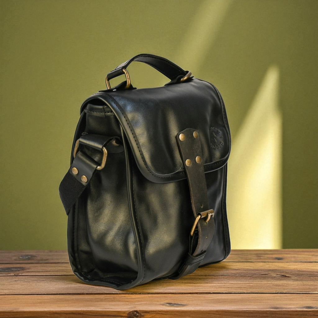 Bovine Leather Small Satchel Bag - Black