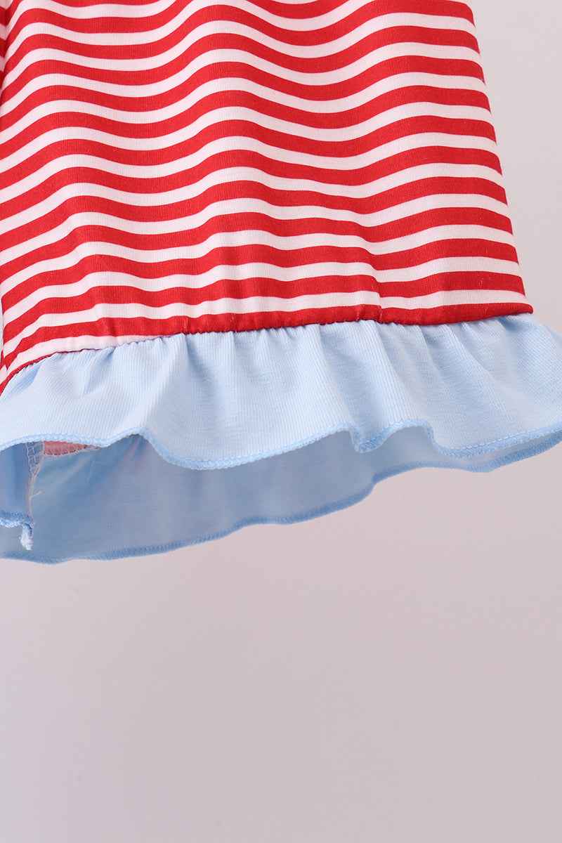 Blue god bless America flag french knot ruffle shorts set