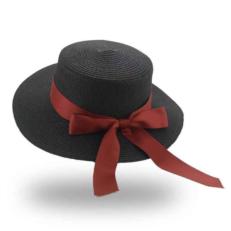 Women's Elegant Wide Brim Straw Sun Hat with Ribbon Bowknot