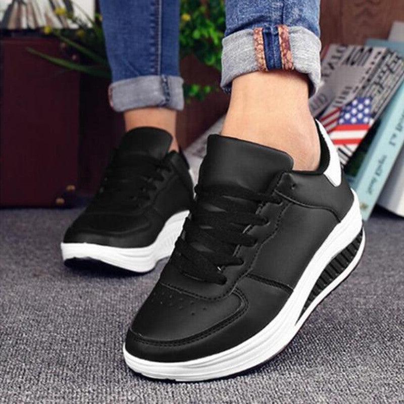 Women's Breathable Waterproof PU Leather Sneakers — Classic Lace-Up Low Top