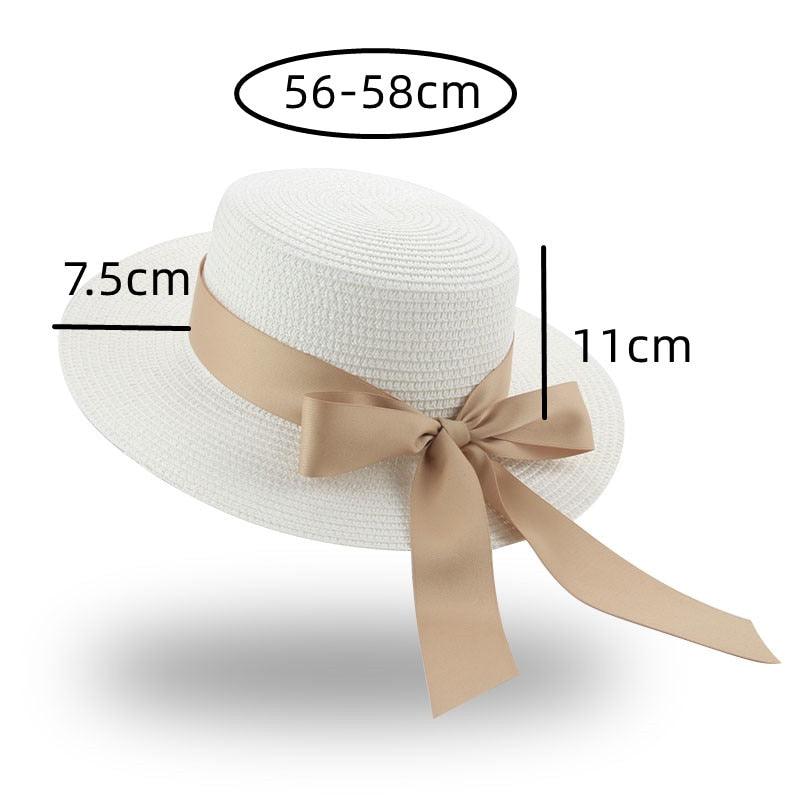 Women's Elegant Wide Brim Straw Sun Hat with Ribbon Bowknot