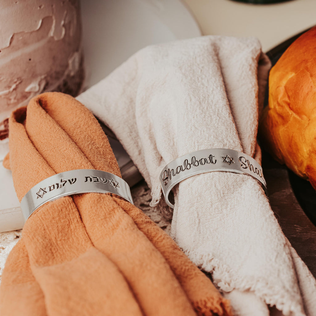 Shabbat Shalom Handcrafted Silver Napkin Rings