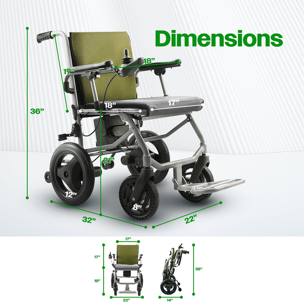 KANO (Green) -Foldable Electric Wheelchair, Travel Size, User-Friendly