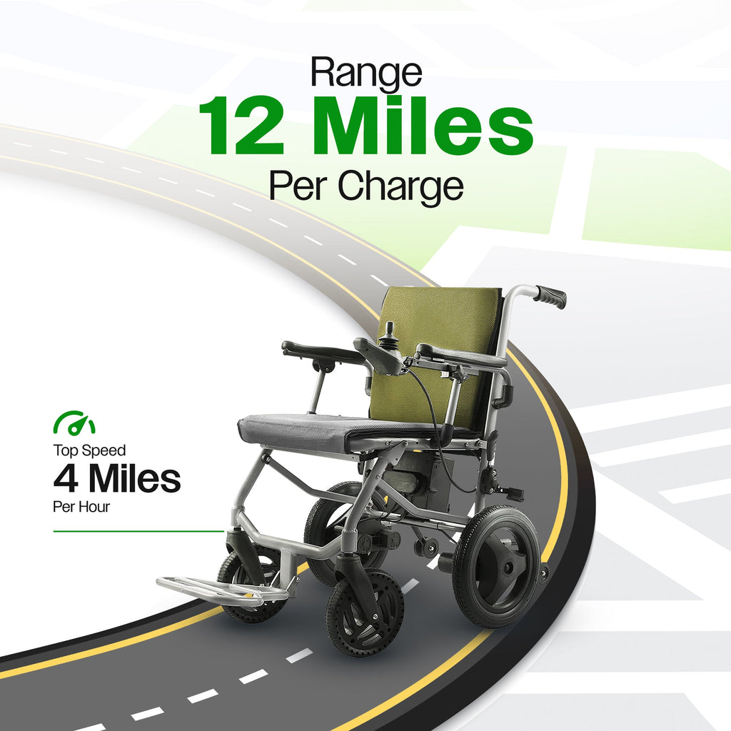 KANO (Green) -Foldable Electric Wheelchair, Travel Size, User-Friendly