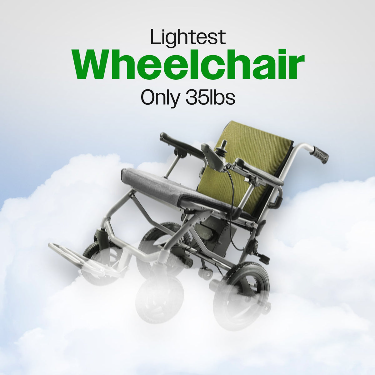 KANO (Green) -Foldable Electric Wheelchair, Travel Size, User-Friendly