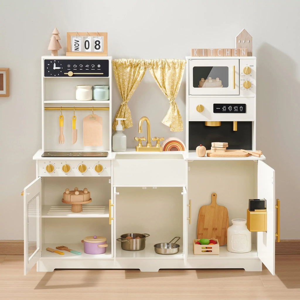 Tiny Land Iconic Wooden Play Kitchen for Kids – Cream Pretend Cooking Set for Kids