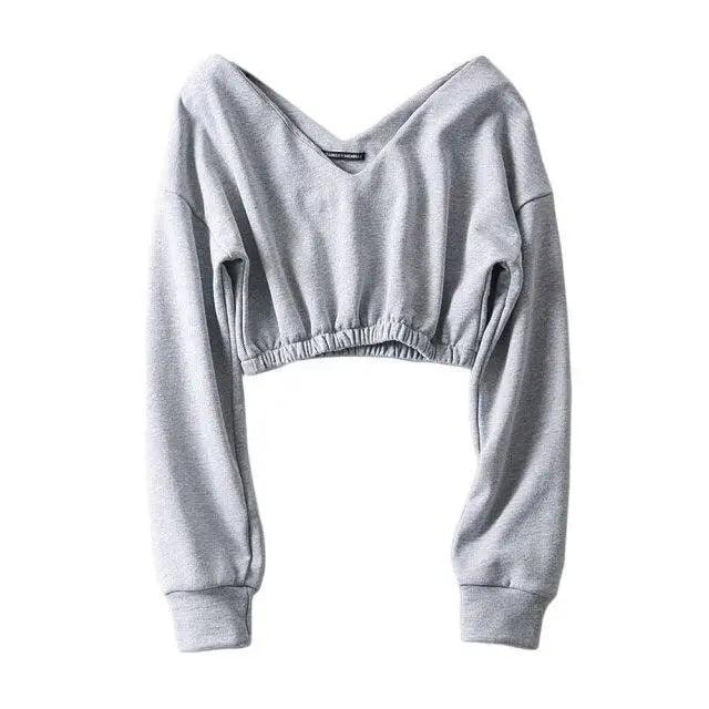 Gray long sleeves crop top on white background.